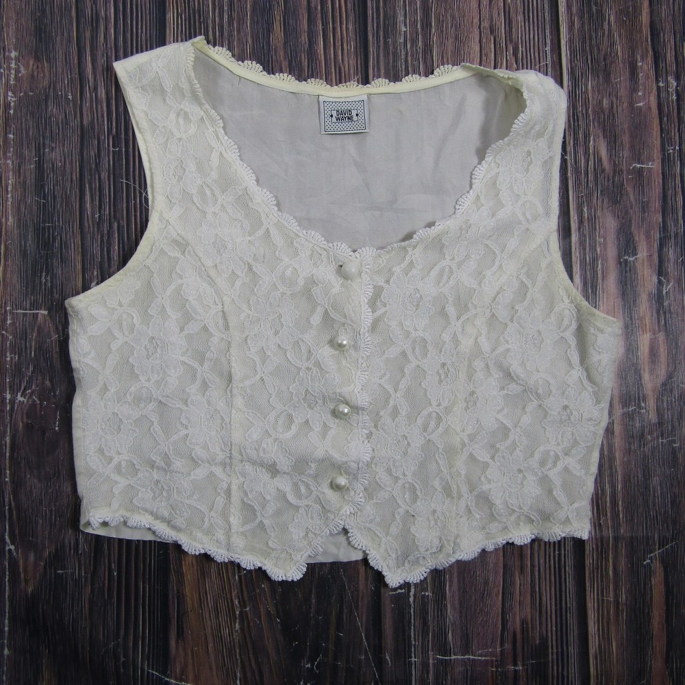 David Wayne Vest Womens S White Lace Floral Pearl Button Lined Wedding Classic